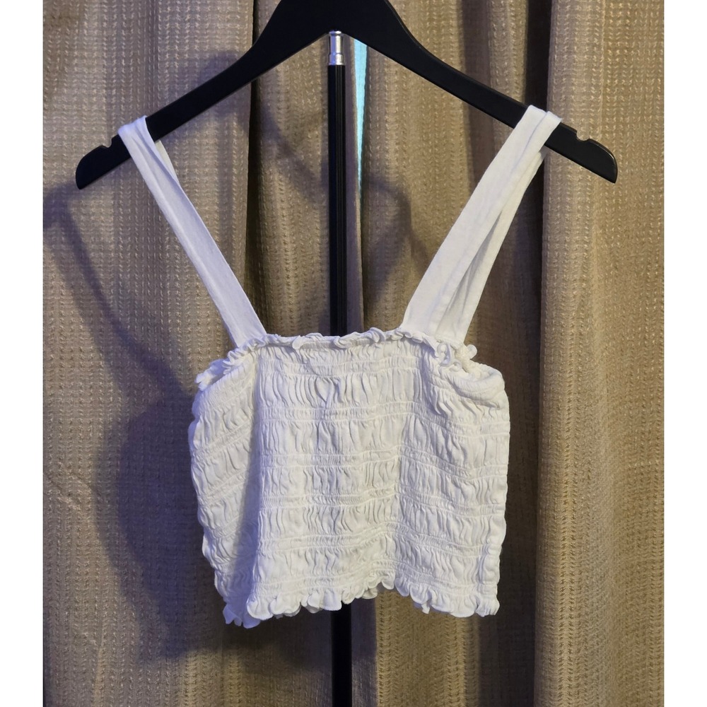 American Eagle‎ Smocked Ruffled Crop Top Women's Size Small White - Picture 3 of 7